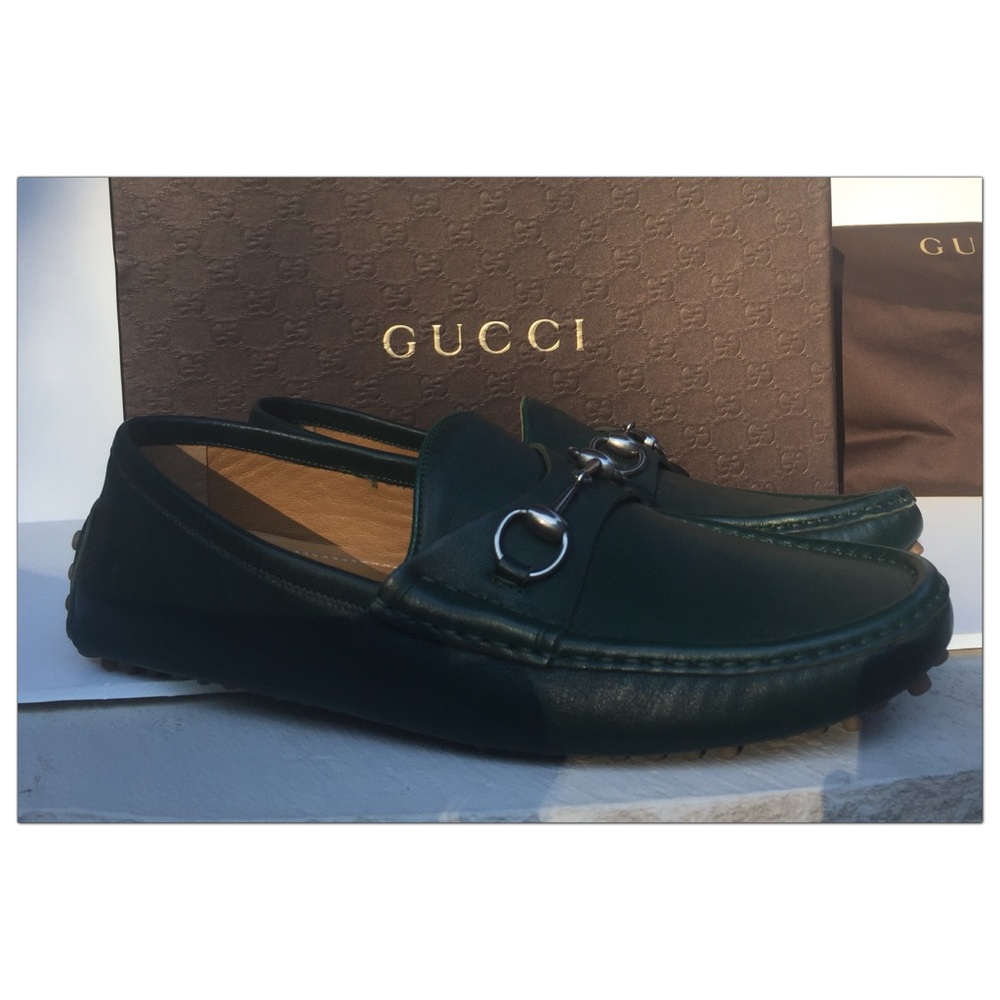 Gucci Men's Hunter Green Shoes Horsebit Loafers